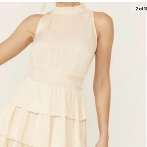 NWT Pinch Dress high neck fluttery ruffles & iridescent sheened threads sz large